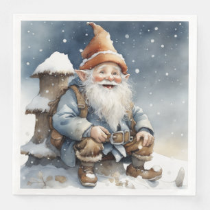 Cute Gnome Sitting by a Tree in the Snow Napkin
