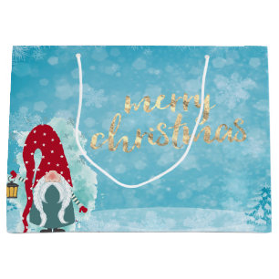 Cute Gnome Snowflakes Holiday Large Gift Bag