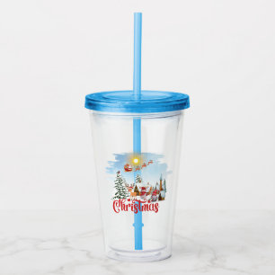 Cute Gnome, Snowman Celebrating Christmas Holiday Acrylic Tumbler