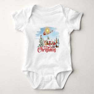 Cute Gnome, Snowman Celebrating Christmas Holiday Baby Bodysuit