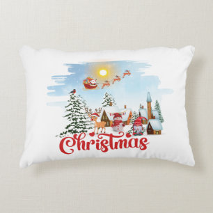 Cute Gnome, Snowman Celebrating Christmas Holiday Decorative Cushion