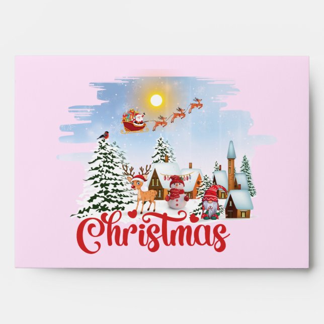 Cute Gnome, Snowman Celebrating Christmas Holiday Envelope (Front)