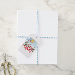 Cute Gnome, Snowman Celebrating Christmas Holiday Gift Tags