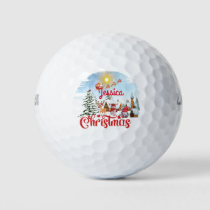 Cute Gnome, Snowman Celebrating Christmas Holiday Golf Balls