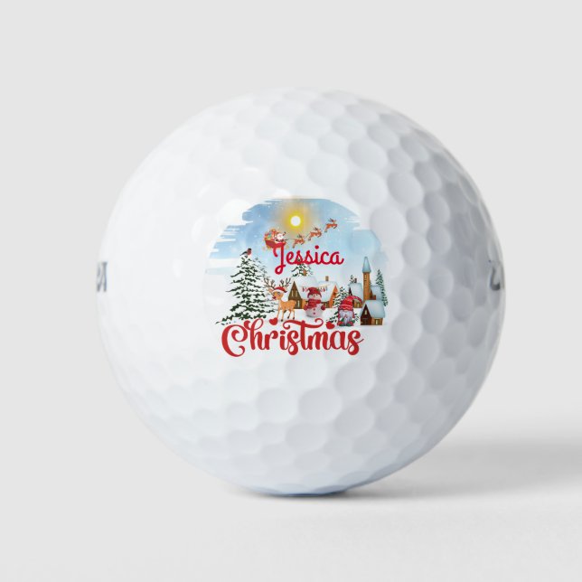 Cute Gnome, Snowman Celebrating Christmas Holiday Golf Balls (Front)