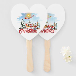 Cute Gnome, Snowman Celebrating Christmas Holiday Hand Fan