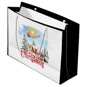 Cute Gnome, Snowman Celebrating Christmas Holiday Large Gift Bag
