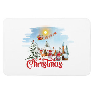 Cute Gnome, Snowman Celebrating Christmas Holiday Magnet