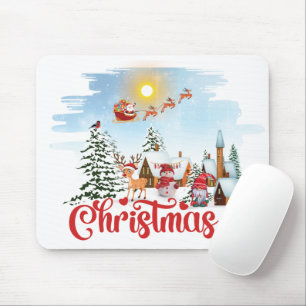 Cute Gnome, Snowman Celebrating Christmas Holiday Mouse Mat