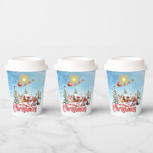 Cute Gnome, Snowman Celebrating Christmas Holiday Paper Cups