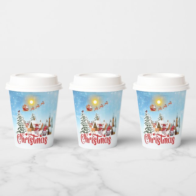 Cute Gnome, Snowman Celebrating Christmas Holiday  Paper Cups (Multi)