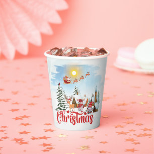 Cute Gnome, Snowman Celebrating Christmas Holiday Paper Cups