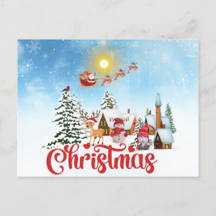 Cute Gnome, Snowman Celebrating Christmas Holiday Postcard
