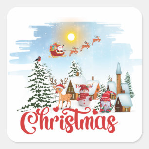 Cute Gnome, Snowman Celebrating Christmas Holiday Square Sticker