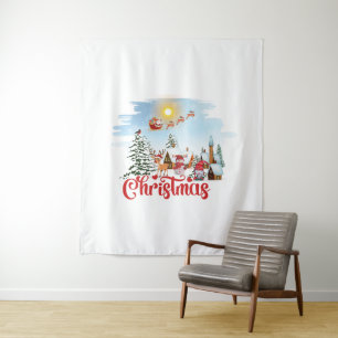 Cute Gnome, Snowman Celebrating Christmas Holiday Tapestry