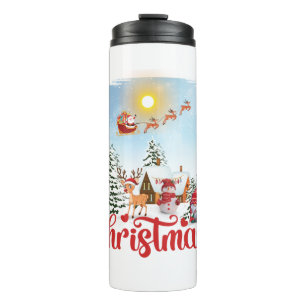 Cute Gnome, Snowman Celebrating Christmas Holiday Thermal Tumbler