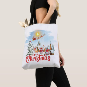 Cute Gnome, Snowman Celebrating Christmas Holiday Tote Bag