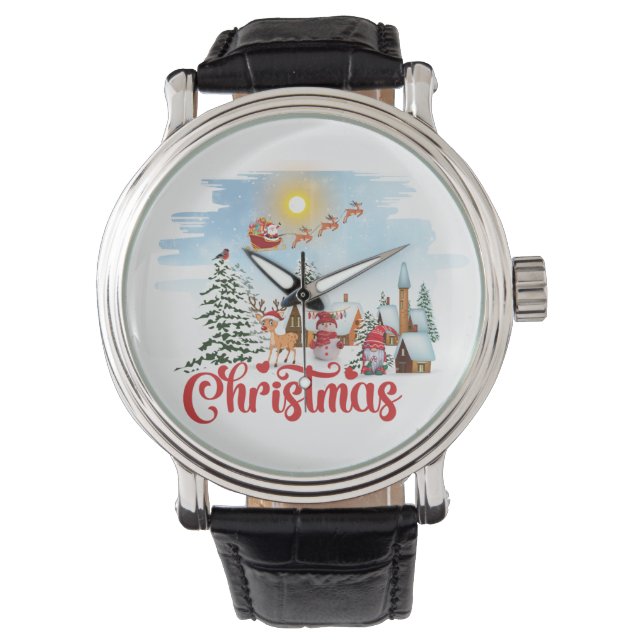 Cute Gnome, Snowman Celebrating Christmas Holiday Watch (Front)