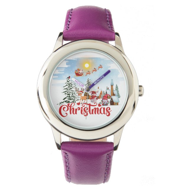 Cute Gnome, Snowman Celebrating Christmas Holiday Watch (Front)