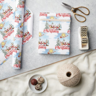 Cute Gnome, Snowman Celebrating Christmas Holiday Wrapping Paper