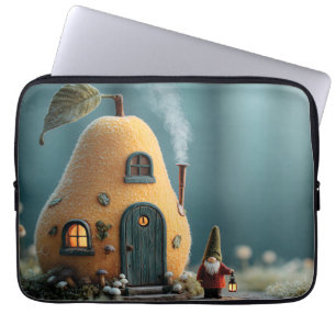 Cute Gnome Standing by a Pear Fairy Cottage Laptop Sleeve