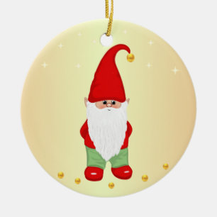 Cute Gnome, Stars and Gold Confetti Ceramic Tree Decoration