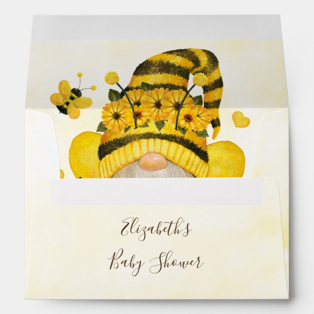 Cute Gnome Sunflower and Bees Baby Shower Envelope (Back (Bottom))