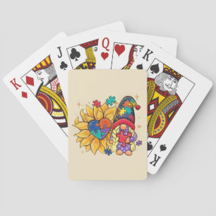 Cute Gnome, Sunflower & Heart Autism Awareness Playing Cards