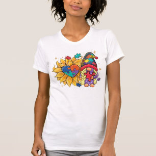 Cute Gnome, Sunflower & Heart Autism Awareness T-Shirt