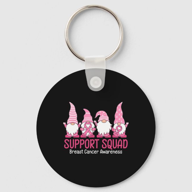 Cute Gnome Support Squad Breast Cancer Awareness  Key Ring (Front)