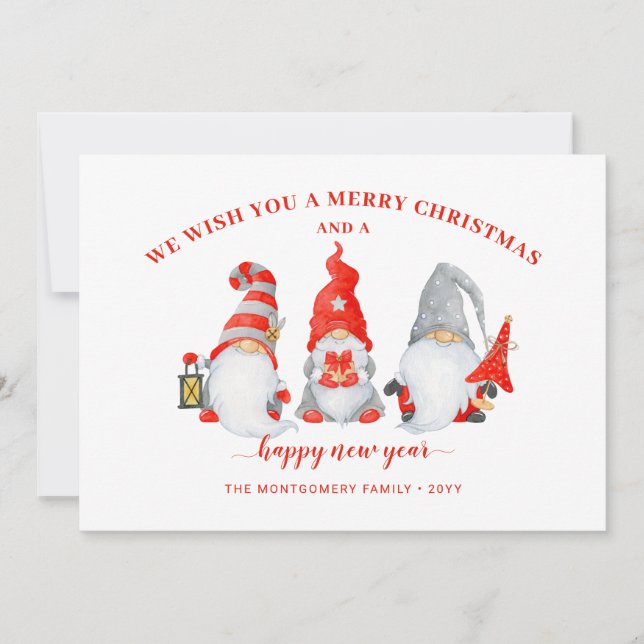 Cute Gnome Trio Custom Christmas Holiday Card (Front)