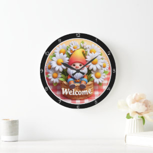 Cute Gnome Welcome Daisy Clock