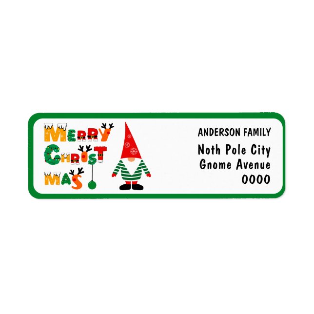 Cute Gnome Whimsical Fonts Xmas Return Address  (Front)