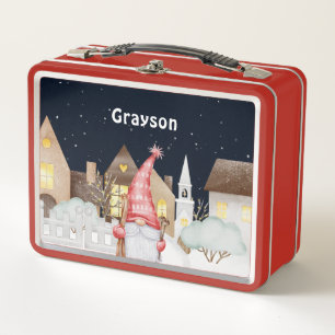 Cute Gnome Winter Snow Holiday Metal Lunch Box
