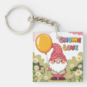 Cute Gnome with Balloon - Gnome Love Design Key Ring