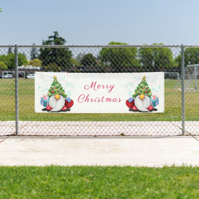 Cute Gnome with Christmas Tree Hat and Gift  Banner (Insitu)