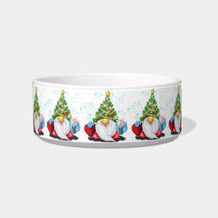 Cute Gnome with Christmas Tree Hat and Gift Bowl