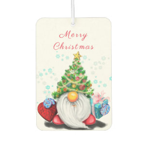 Cute Gnome with Christmas Tree Hat and Gift Car Air Freshener