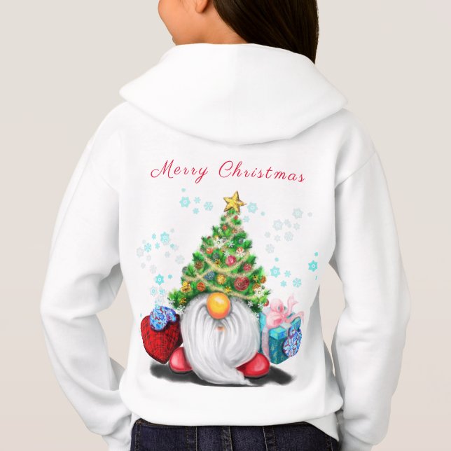 Cute Gnome with Christmas Tree Hat and Gift - Fun  (Back)