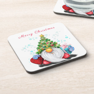 Cute Gnome with Christmas Tree Hat and Gift - Fun  Coaster