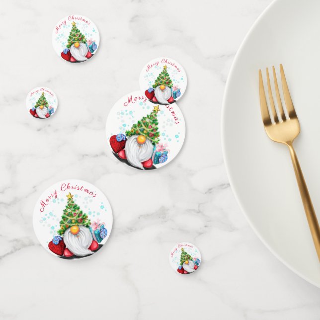 Cute Gnome with Christmas Tree Hat and Gift - Fun  Confetti (Group)