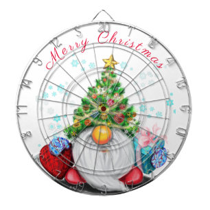 Cute Gnome with Christmas Tree Hat and Gift - Fun Dartboard