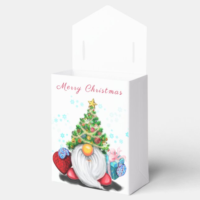 Cute Gnome with Christmas Tree Hat and Gift - Fun  Favour Box (Opened)