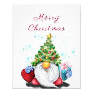Cute Gnome with Christmas Tree Hat and Gift - Fun  Flyer