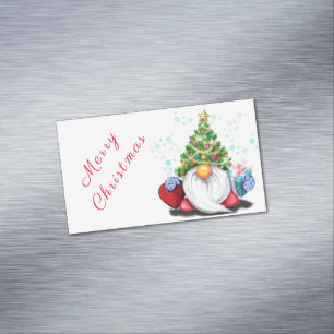 Cute Gnome with Christmas Tree Hat and Gift - Fun  Magnetic Business Card