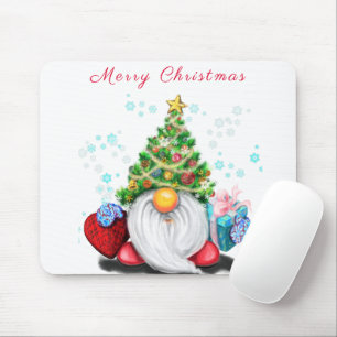 Cute Gnome with Christmas Tree Hat and Gift - Fun  Mouse Mat