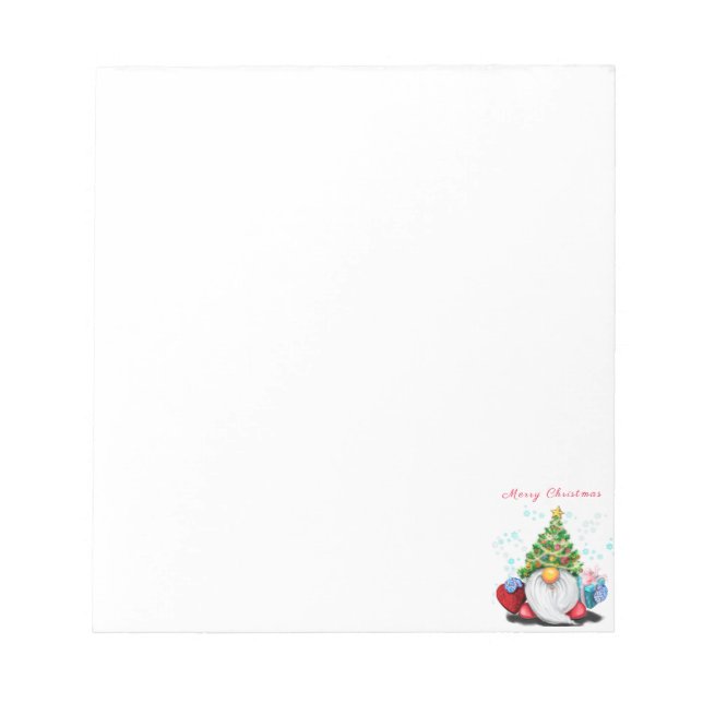 Cute Gnome with Christmas Tree Hat and Gift - Fun  Notepad (Front)