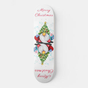 Cute Gnome with Christmas Tree Hat and Gift - Fun  Skateboard
