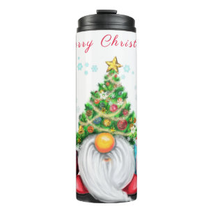 Cute Gnome with Christmas Tree Hat and Gift - Fun  Thermal Tumbler