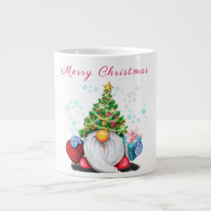 Cute Gnome with Christmas Tree Hat and Gift Large Coffee Mug
